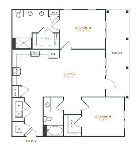 a floor plan of a 1 bedroom apartment at the biltmore apartments in cupertino